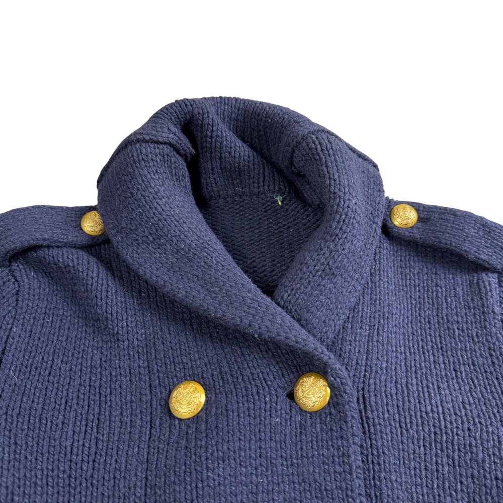 Ralph Lauren Cardigan Womens Medium Navy Blue Military Gold Crest Button Shawl - Picture 2 of 6